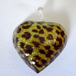 MURANO GLASS PUFFED HEART PENDANT Leopard Design